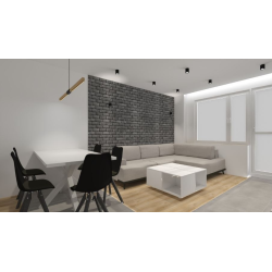 Cegła w stylu loft w kolorze grafitowym mocnym, ułożona w pokoju.