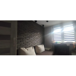 Płytki ceglane w kolorze: Grafitowy mglisty ułożone w salonie, produkt od Petraart.