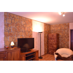 Kamień ozdobny dekoracyjny. Płytki ułożone w formie filarów. Stara kamienica.