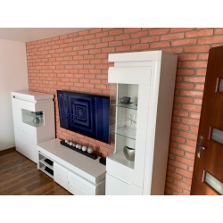 Płytka ceglana w salonie telewizyjnym.