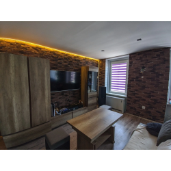 Cegła dekoracyjna od petraart w salonie telewizyjnym