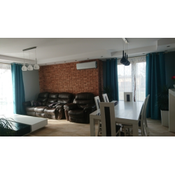 Cegły ozdobne brązowe, ułożone w dużym salonie od petraart